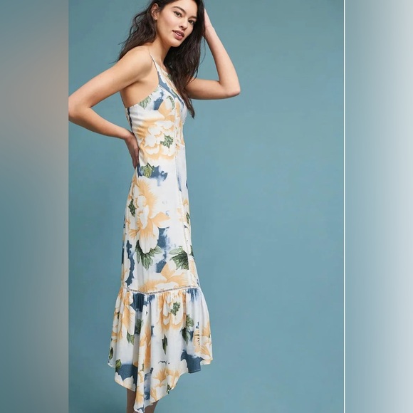 Farm Rio EUC Greenfield Midi Dress Sundress Floral White medium Anthropologie - Picture 4 of 16